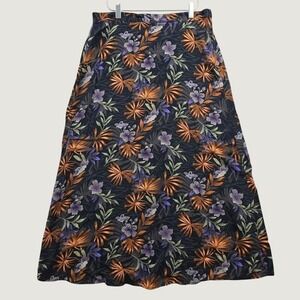 Sag Harbor Tropical Floral Maxi Skirt Womens Medium Black Orange Boho Coastal